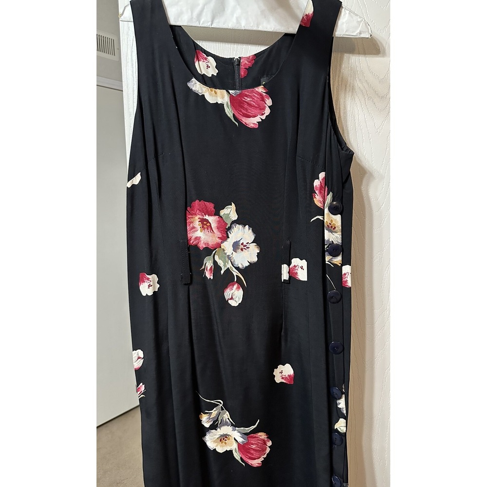 Stuart Alan Vintage Sleeveless Maxi Black Floral Zip Shift Dress &‎ Belt Slit 8